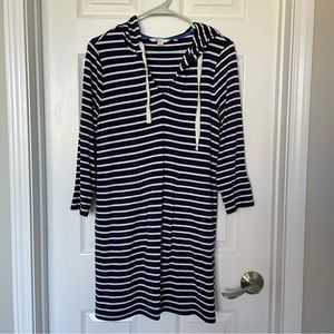 Boden Navy White Striped Hooded Dress Pockets Women’s Size 6